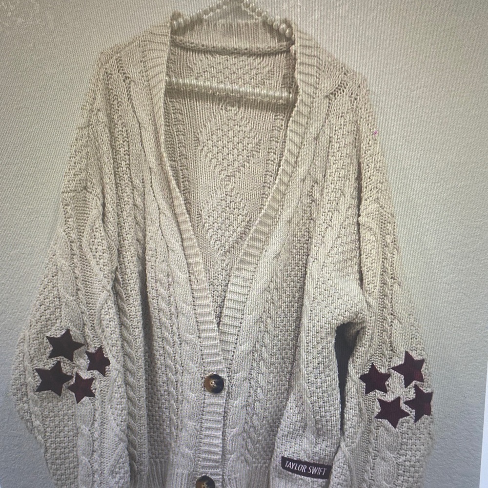 Taylor Swift Cream Cable-Knit Cardigan with Star Appliqués